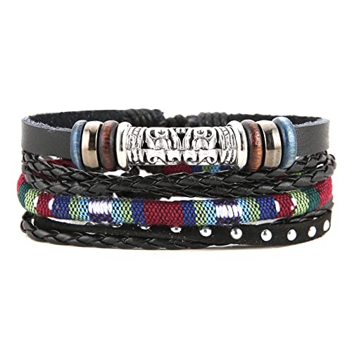 HZMAN Wrap Bracelets Men Women, Hemp Cords Wood Beads Ethnic Tribal Bracelets, Leather Wristbands - style: Ethnic Tribal