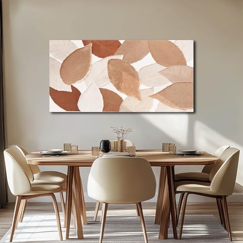 Ocevarin Fall Wall Art Leaves Painting Beige Canvas Modern Neutral Wall Decor Earth Tone Textured Artwork for Living Room Dining Room Kitchen 24"x 48"
