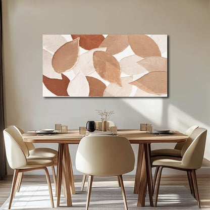 Ocevarin Fall Wall Art Leaves Painting Beige Canvas Modern Neutral Wall Decor Earth Tone Textured Artwork for Living Room Dining Room Kitchen 24"x 48"