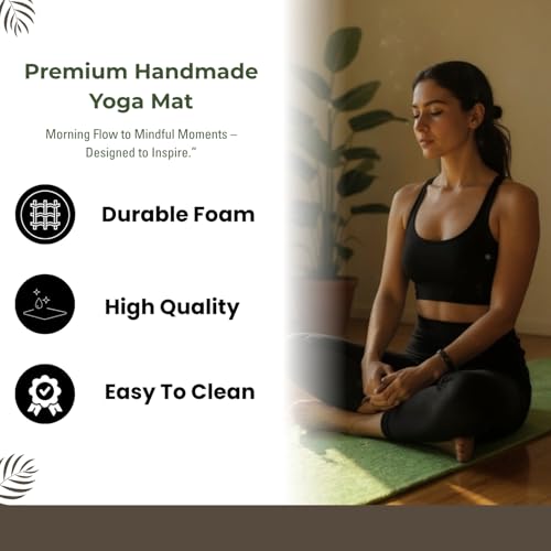 Handmade Organic Cotton Yoga Mat Natural Yoga Mat - Yoga Rug - Exercise, Workout, & Fitness Rug Made of 100% Cotton - Woven Material - Absorbent & Washable - 72"" x 24"" (Green)