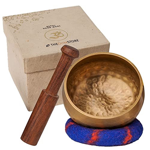 Handcrafted Tibetan Singing Bowl Gift Set – 3.5” Sound Bowl for Meditation, Sound Healing & Yoga – Mindfullness Christmas Gift – Authentic Hand-Hammered in Nepal - The Ohm Store - size: 3.5″ Gift Set