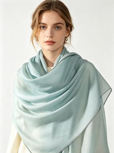 Luxury Cashmere Pashmina Style Shawl - Silk & Wool Blend Scarf, Lightweight Skin-Friendly Wrap - color: Light Blue