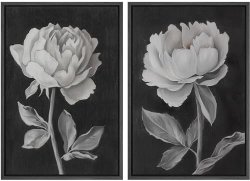 SIGNWIN Framed Canvas Print Wall Art Black and White Peony Flower Modern Art Minimalist Neutral Decor for Living Room, Bedroom, Office - 16"x24"x2 Black - color: A32-2405-ll17, size: 16"x24"x2 Panels Black
