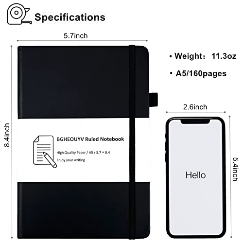 Notebook Journal, College Ruled Notebook Lined A5 160 Pages,Hard Cover Journals for Writing, Notebooks for Work Office School Women Men,5.7 inches x 8.4 inches(Black) - color: Black