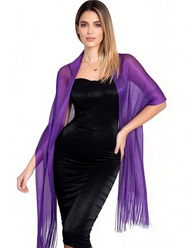 Sumolux Shawls Wraps for Evening Dresses Metallic Glitter Shawls Scarf for Women Sparkling Wedding with Free Buckle - color: Deep Purple