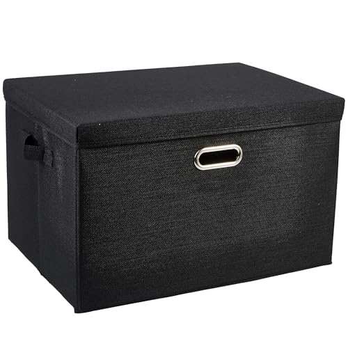 DAYARD Foldable Storage Boxes with Lids Linen Fabric Stackable Storage Bins Organizer Containers Baskets with Cover for Closet Office Nursery, Black Extra Large - color: black, size: ex large