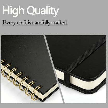 Dot Grid Journal Starter Kit, A5 Spiral Notebook with Stencil Ruler, Date & Color Stickers, Hardcover, 120gsm Thick Paper, Subtle Blue Dotted Pages for Planning, Study & Work - Black - color: Black