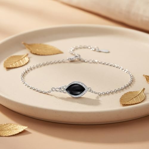 PELOVNY Celtic Knot Bracelet for Women 925 Sterling Silver Infinity Gemstone/Birthstone Bracelets Birthday Christmas Jewelry Gifts for Mom Daughter Wife - color: 03-Black Onyx