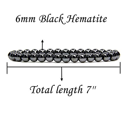 Angelstones Handmade Natural Healing Gemstone 6mm Round Beads Stretch Crystal Bracelet 7 Inch Unisex - color: Black Hematite