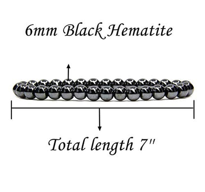 Angelstones Handmade Natural Healing Gemstone 6mm Round Beads Stretch Crystal Bracelet 7 Inch Unisex - color: Black Hematite