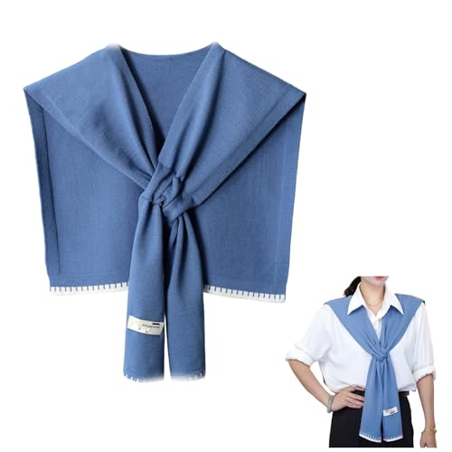Sweater Shawl Wraps for Women Fashion Knitted Shoulder Shawls Ponchos Casual Sweaters Scarf Cape Wraps with Sleeves - color: 12 Haze Blue/White Edge