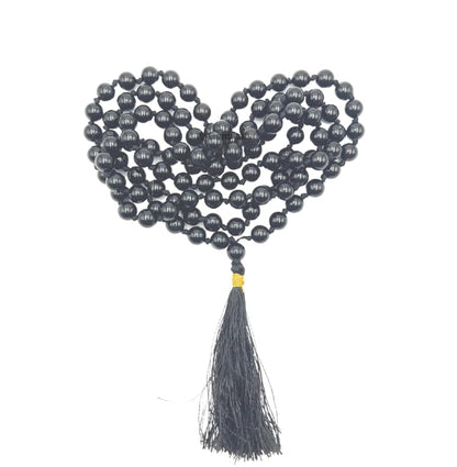 GEMSCITE Japa Mala 108 Prayer Beads Perfect for Meditation Spiritual Mala Necklace & Wrist Mala Bracelet - color: Black Agate, size: Hand Knotted