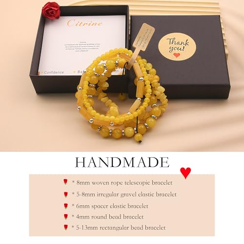 5Pcs Healing Crystal Bracelet for Women Men, Handmade Adjustable Gemstone Bracelets Beaded Reiki Energ Bracelet Set Jewelry Gifts for Women Men - color: Citrine