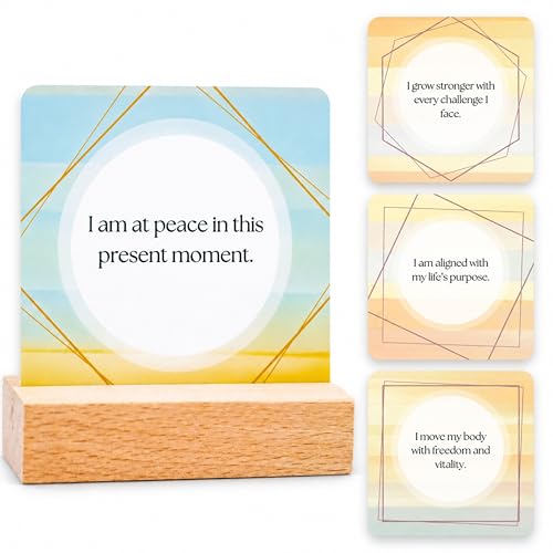 Affirmation Cards for Women with Guided Journal – 52 Positive Affirmations Cards, Wooden Stand & Daily Reflection Workbook, Mindfulness Cards for Desk, Self Care and Motivational Gift Set