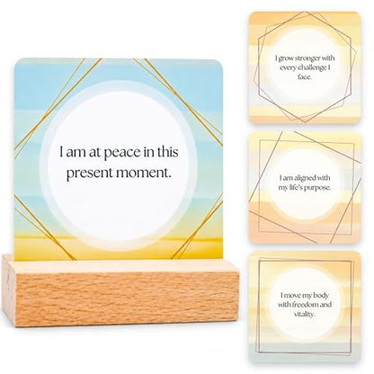 Affirmation Cards for Women with Guided Journal – 52 Positive Affirmations Cards, Wooden Stand & Daily Reflection Workbook, Mindfulness Cards for Desk, Self Care and Motivational Gift Set