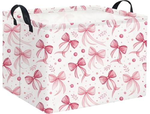 Rectangular Pink Basket for Girls Kids Baby Storage Basket Toy Storage Bin Organizer Box Room Decor(Pink Bowknot) - color: Pink Bowknot