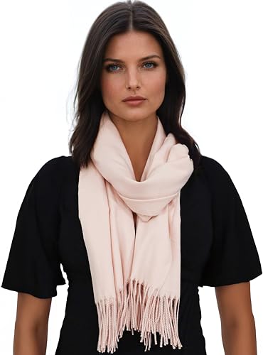 Ocomfly 100% Pashmina Scarf for Women - Premium Womens Scarves - Gift Boxed - Shawls or Wraps - Ultra Soft and Warm - color: Pale Pink