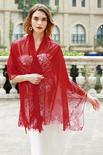 RIIQIICHY Shawls and Wraps for Evening Dresses Scarfs for Women Pashmina Wedding Formal Shawl - color: Red-3