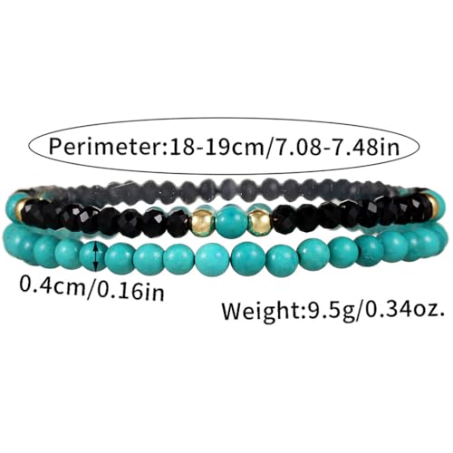 Puka Shell Bracelet for Men Wooden Bracelets Turquoise Stack Beaded Minimalist Trendy Jewelry for Friend Gift - style: 2pcs-Turquoise