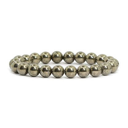 Justinstones 8mm Round Beads Stretch Bracelet 7 Inch Unisex - color: Pyrite