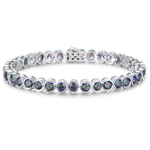 Birthstone Bracelets for Women, Sterling Silver 7 Inch Infinity Tennis Bracelet, Wedding Anniversary Birthday Jewelry Gifts for Women Wife Girlfriend Mom Her