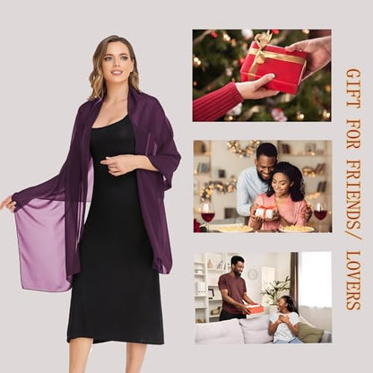 Shawls and Wraps for Evening Dresses Sheer Chiffon Women Elegant Soft Silky Wraps Wedding Bridal Scarf - color: Grape, size: 79*26‘’