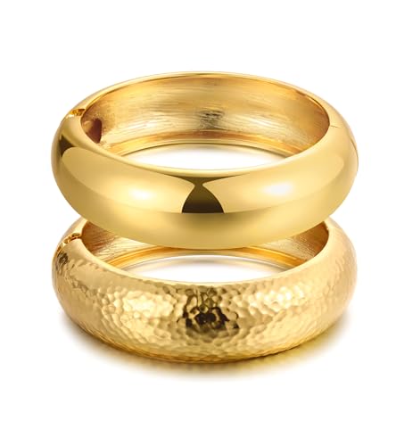 Chunky Gold Bangle Bracelets for Women, Dainty 14k Gold Plated Big Stackable Bangles Set, Trendy Statement Cuff Bracelet Stack Fashion Jewelry Gifts - style: 2 Chunky bangles