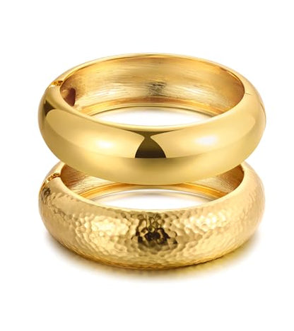 Chunky Gold Bangle Bracelets for Women, Dainty 14k Gold Plated Big Stackable Bangles Set, Trendy Statement Cuff Bracelet Stack Fashion Jewelry Gifts - style: 2 Chunky bangles