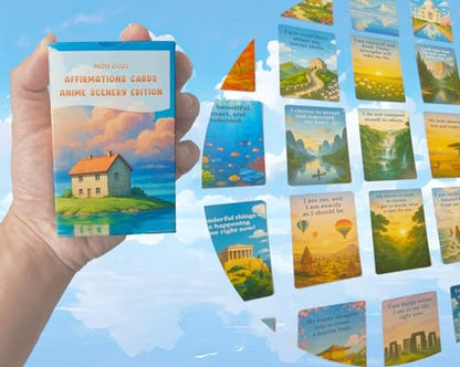 MINI ZOZI Self Affirmation Cards Anime 54PCS Ghibli Style Self Care Positive Mindfulness Gifts For Women Girls Teens Daily Anxiety Relief Meditation Yoga Journal Prompt Gratitude Motivational Affirmations Empowerment
