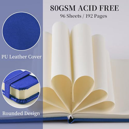 E-WEICHEN Square 5x5 inches 80gsm 96sheets/192 Pages Notebooks Blank Sketchbooks Travel Journal Pocket Hardcover Paint Writing Diary Memo Planner PU Leather Cover. Sapphire Blue - color: PU Cover-5x5in-Sapphire Blue
