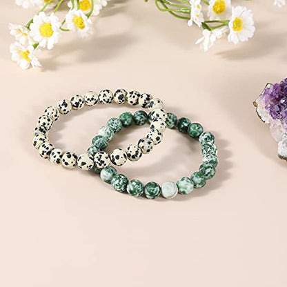 Bivei Natural Gemstone Semi Precious Healing Crystals Handmade Stretchy Round Beads Bracelet,Stocking Stuffers for Women Enhance Positive Energy - color: 8mm Dalmatian Jasper & Green Jasper (Inner Strength), size: Medium: 6.8-7.24 inch
