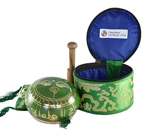 Color Singing Bowl Set with free stick and cushion by Nepalese Handicraft Zone (Green)