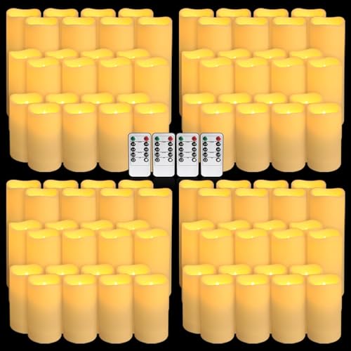 YOROXRG Set of 96 Waterproof Outdoor Flameless Candles, LED Candles with 4 Remote and Timer,(H 4" 5" 6" x D 2.2"),for Halloween Wedding Festival - color: 96Pack-Ivory