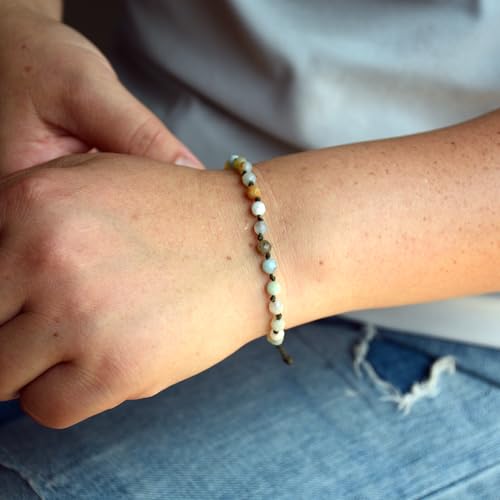 Natural Faceted Gemstone Bead Bracelet, Adjustable Waterproof Wax Cord, Hand-Knotted Design - color: Amazonite