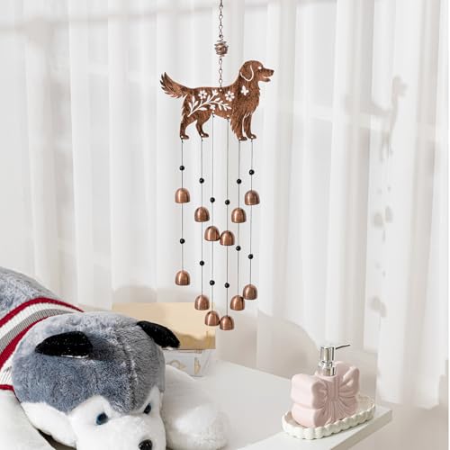 Cinnvoice 24 Inch Metal Wind Chimes for Outside Decor with S Hook, Birthday Gift for Women Men Bronze Memorial Gift with 12 Bell for Patio Garden Yard Lawn Front Yard Housewarming(Golden Retriever) - style: Golden Retriever