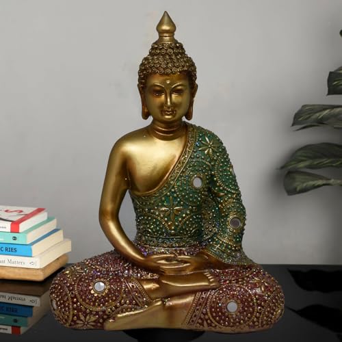Meditating Zen Sitting Thai Buddha Statue Figurines Sculpture Praying Collectibles for Home Decor Room Office Indoor/Outdoor Garden Spiritual Gifts (10 Inch) - size: 10 Inch