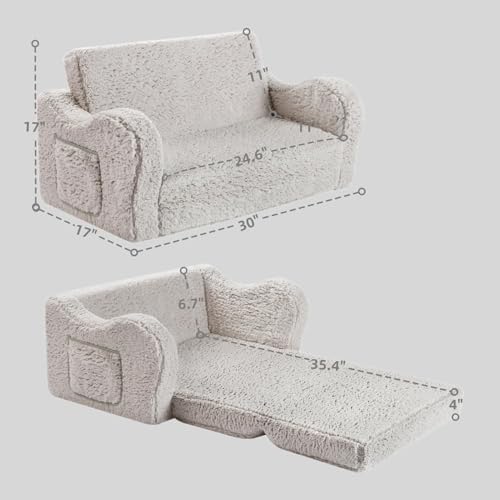MOMCAYWEX Kids Sofa, 2-in-1 Flip-Out Foam Couch, Soft Play Lounge Chair for Toddlers and Children, Extra Wide, Grey - color: Grey, size: Large