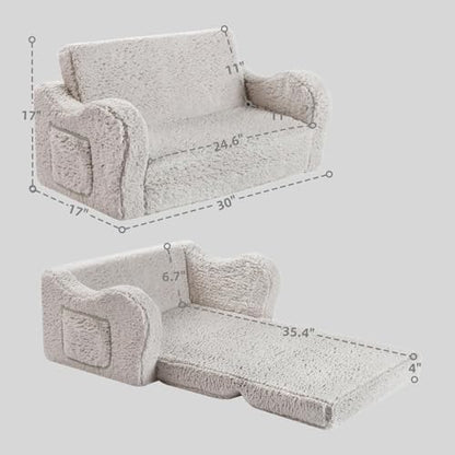 MOMCAYWEX Kids Sofa, 2-in-1 Flip-Out Foam Couch, Soft Play Lounge Chair for Toddlers and Children, Extra Wide, Grey - color: Grey, size: Large