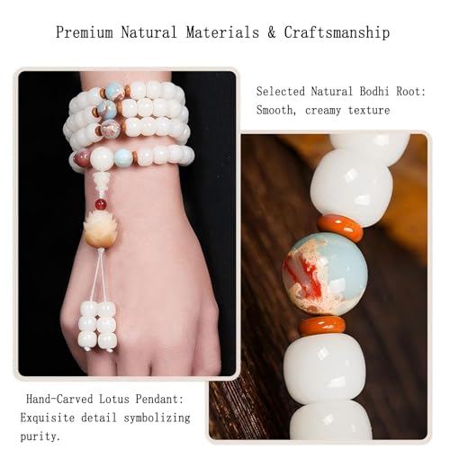 Mala Bead Strand Bracelet, 108 Buddhist Prayer Beads Yoga Meditation Green Malachite Beads Necklace Women man - style: 10mm White Jade Bodhi