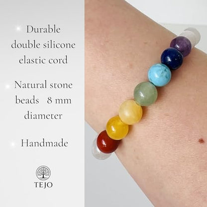 TEJO Natural Stone Bracelet for Women - size: 7.5 inches, style: White 7 Chakra Healing Bracelet – Unisex
