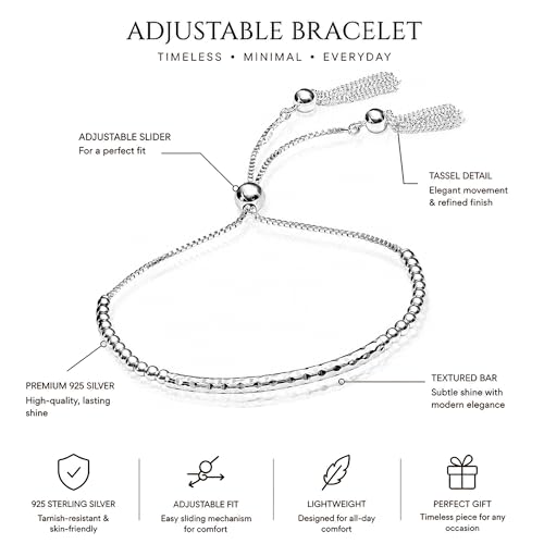 LeCalla 925 Sterling Silver Bracelets for Women | Italian Handmade Adjustable Sliding Bolo Bracelet Jewelry | Lightweight Adjustable Silver Chain Bracelet for Women | Hypoallergenic Jewelry Gifts - style: Diamond-Cut Beaded
