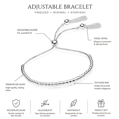 LeCalla 925 Sterling Silver Bracelets for Women | Italian Handmade Adjustable Sliding Bolo Bracelet Jewelry | Lightweight Adjustable Silver Chain Bracelet for Women | Hypoallergenic Jewelry Gifts - style: Diamond-Cut Beaded
