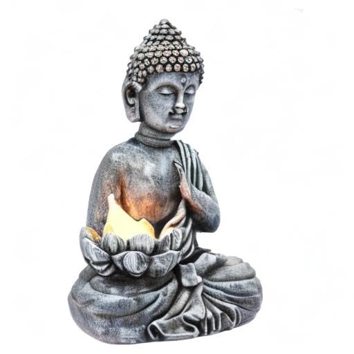 Solar Buddha Statue - Outdoor Zen Sculpture With Flickering LED Lotus Light - Waterproof Garden Decor Gift - 11.81 Inch