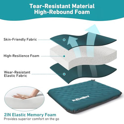 Inflatable Seat Cushion, Self Inflating Memory Foam Stadium Seat Cushion Lightweight Camping Chair Pad Airplane Cushion for Long Flights Outdoor Travel Bleacher Office Car Backpacking (Blue) - color: Blue-1pack