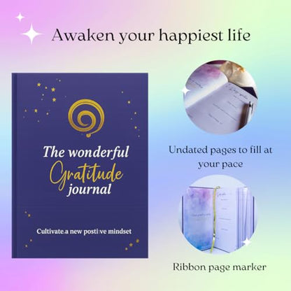 The Wonderful 5 minute Gratitude Journal for men and women. Hardcover Guided Reflection Journal with Inspirational Quotes, Self Care & Mindfulness Gift Notebook - Undated, to start it at any time of the year.