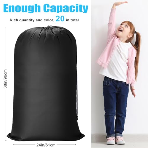 Nuogo 20 Pcs Laundry Bag Washable Travel Laundry Bags with Drawstring Lock Closure Large Heavy Duty for Camping Tent Blankets Dirty Clothes Yarn Fabric Storage, 38 x 24 Inches(Black, Pink) - color: Black, Pink