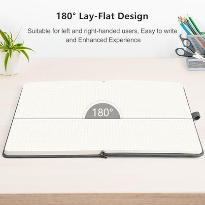 RETTACY Dotted Journal Notebook, 2-Pack, 160 Numbered Pages per Pack, A5 Medium Size (5.7'' x 8.3''), 120 GSM Thick Paper, Leather Hardcover, for Journaling, Planning, Tracking (Black & Gray) - color: Black & Gray, style: Dotted