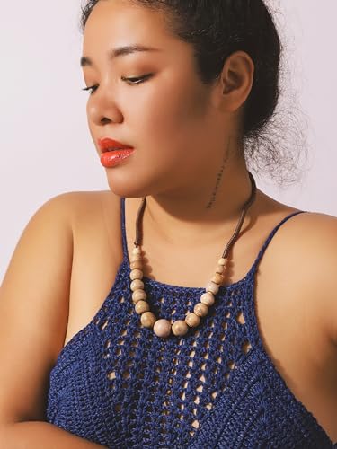 MINACHI Hippie Boho Colorful Ceramic Round Beads Strand Necklace, Bohemian Fashion Statement Jewelry Gift for Women - color: S05