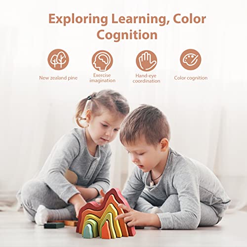 JETM·HH Wooden Rainbow Stacking Toy | House Bulding Block | Montessori Geometry Educational Stacking Game | Learning Educational Toys for Kids Baby Toddler（Volcano） - color: Volcano
