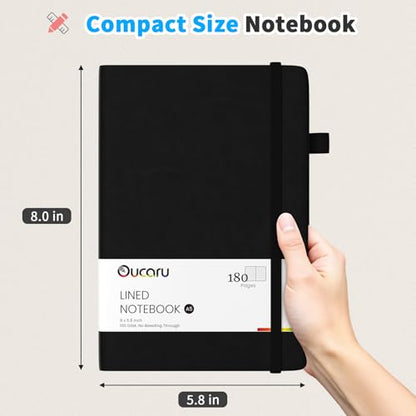Oucaru Lined Journal Notebook, 8 Pack, 180 Pages, A5 Journals for Writing, 100 GSM Thick Paper, Small Notebooks Daily Journal for Women Men Work, Business, School, Travel Supplies - color: Black
